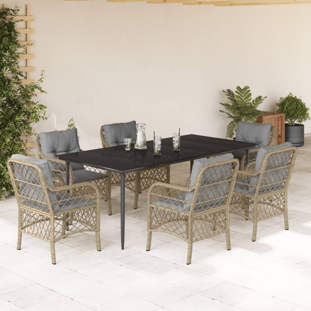 Spisebordssæt Til Haven 5 Dele Med Hynder Polyrattan Beige