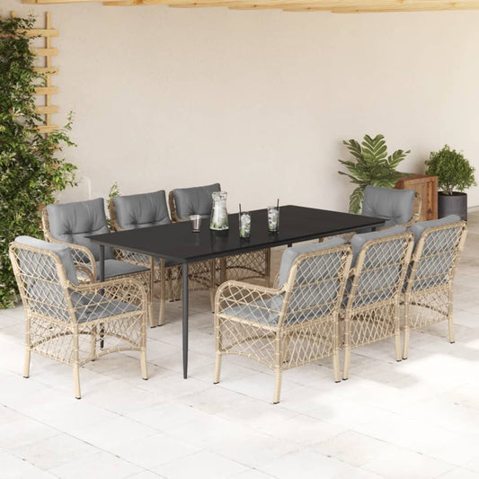 Spisebordssæt Til Haven 5 Dele Med Hynder Polyrattan Beige