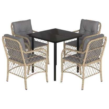 Spisebordssæt Til Haven 5 Dele Med Hynder Polyrattan Beige
