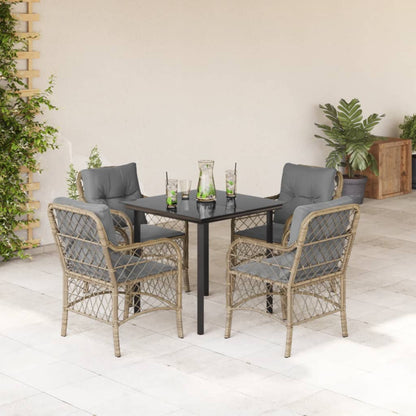 Spisebordssæt Til Haven 5 Dele Med Hynder Polyrattan Beige
