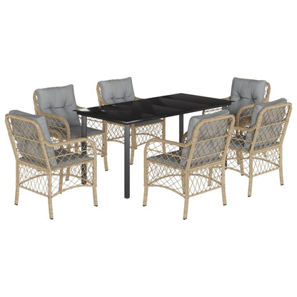 Spisebordssæt Til Haven 5 Dele Med Hynder Polyrattan Beige