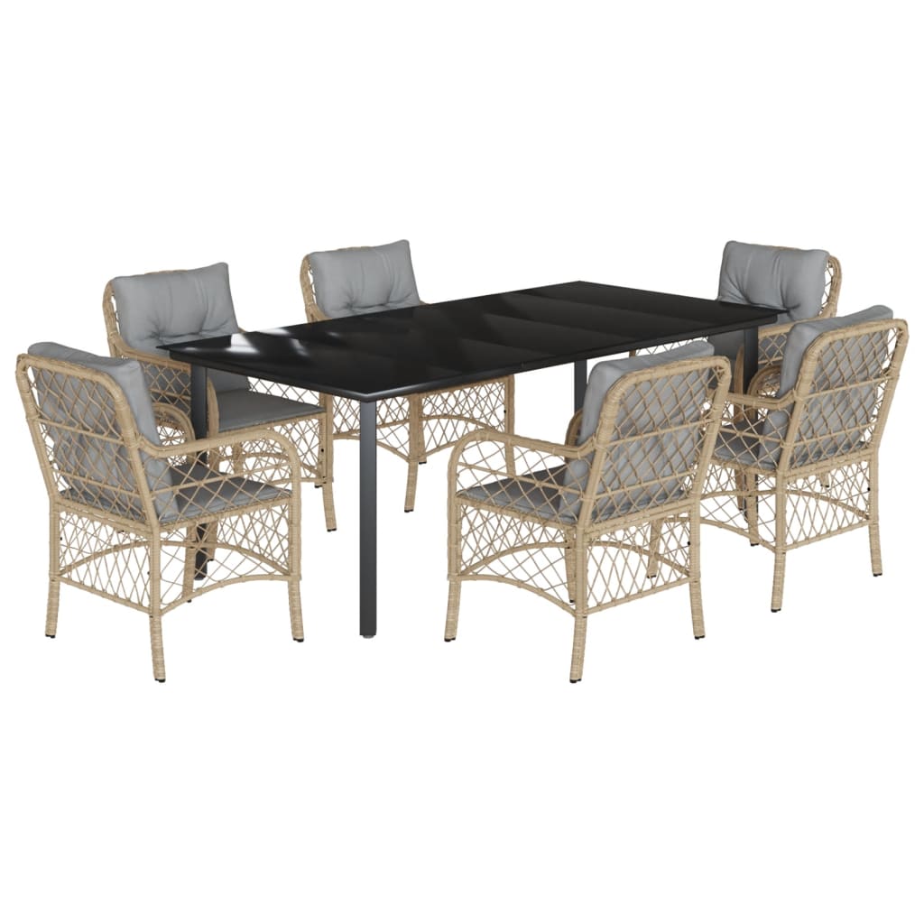 Spisebordssæt Til Haven 5 Dele Med Hynder Polyrattan Beige