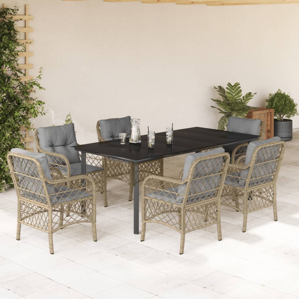 Spisebordssæt Til Haven 5 Dele Med Hynder Polyrattan Beige