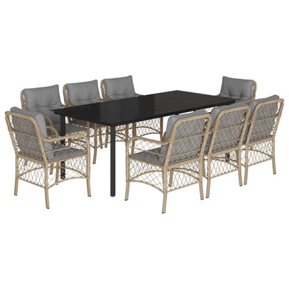 Spisebordssæt Til Haven 5 Dele Med Hynder Polyrattan Beige
