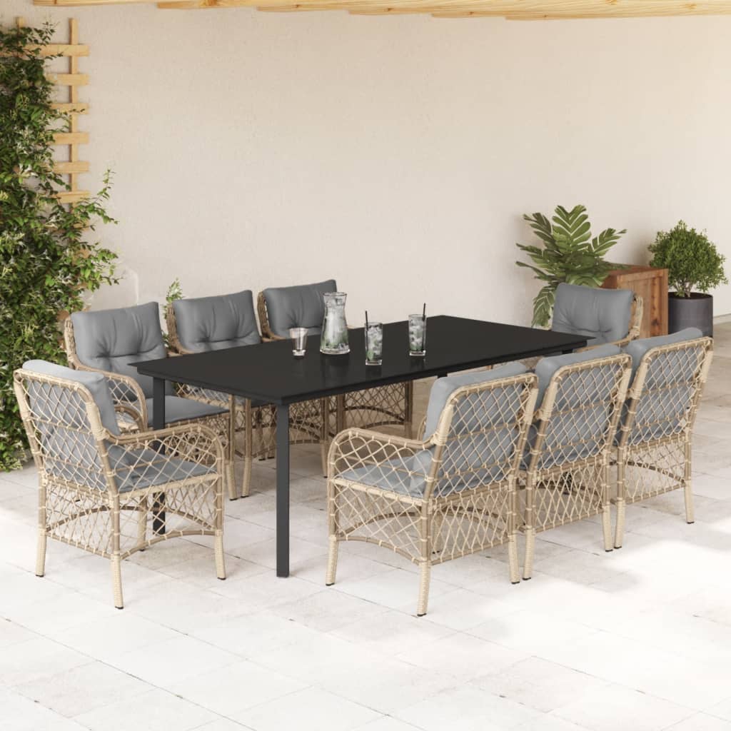 Spisebordssæt Til Haven 5 Dele Med Hynder Polyrattan Beige