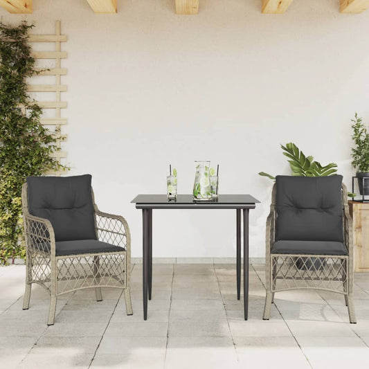 Bistrosæt Til Haven 3 Dele Med Hynder Polyrattan Lysegrå
