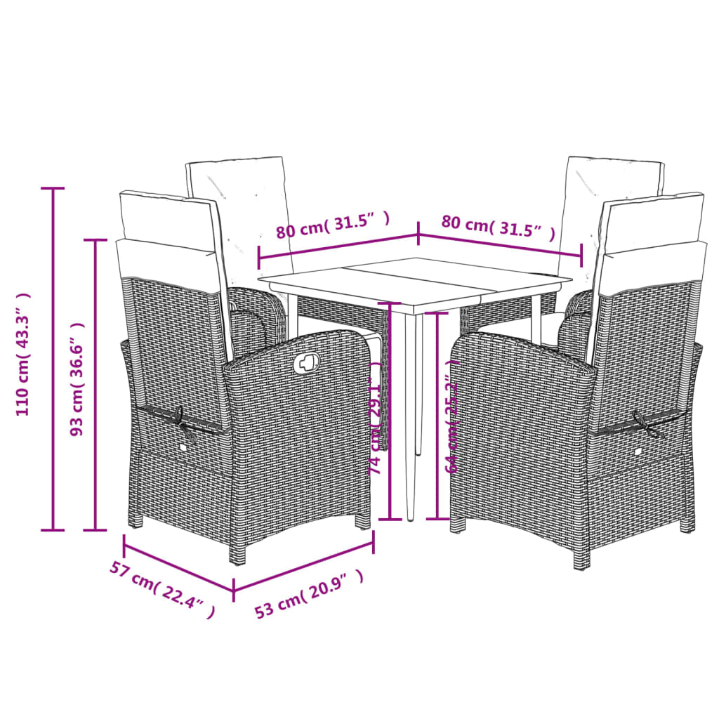 Spisebordssæt Til Haven 7 Dele Med Hynder Polyrattan Beige