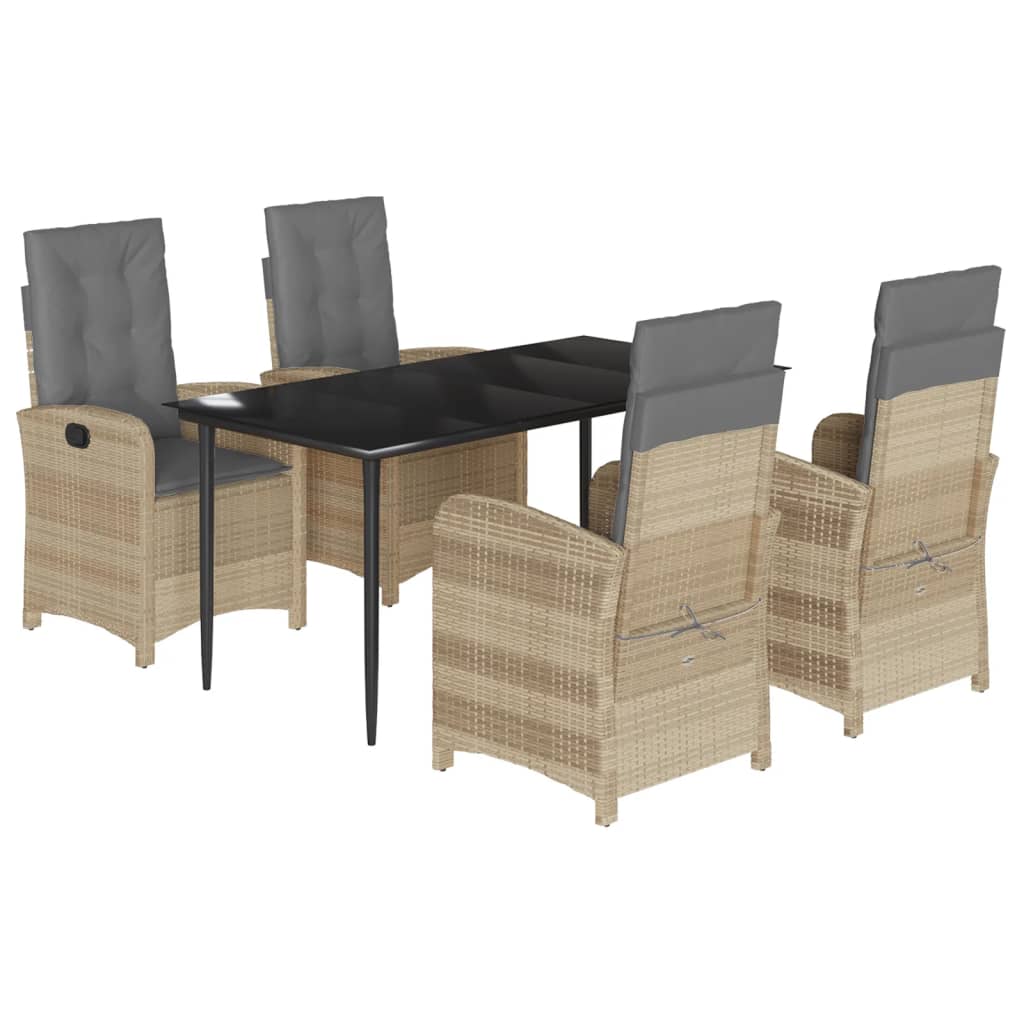 Spisebordssæt Til Haven 7 Dele Med Hynder Polyrattan Beige