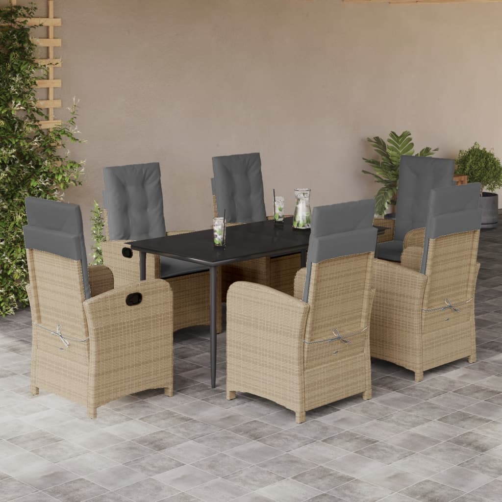 Spisebordssæt Til Haven 7 Dele Med Hynder Polyrattan Beige