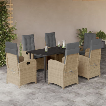Spisebordssæt Til Haven 7 Dele Med Hynder Polyrattan Beige