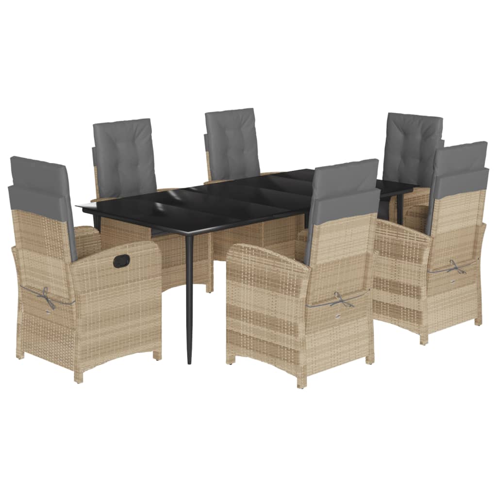 Spisebordssæt Til Haven 7 Dele Med Hynder Polyrattan Beige