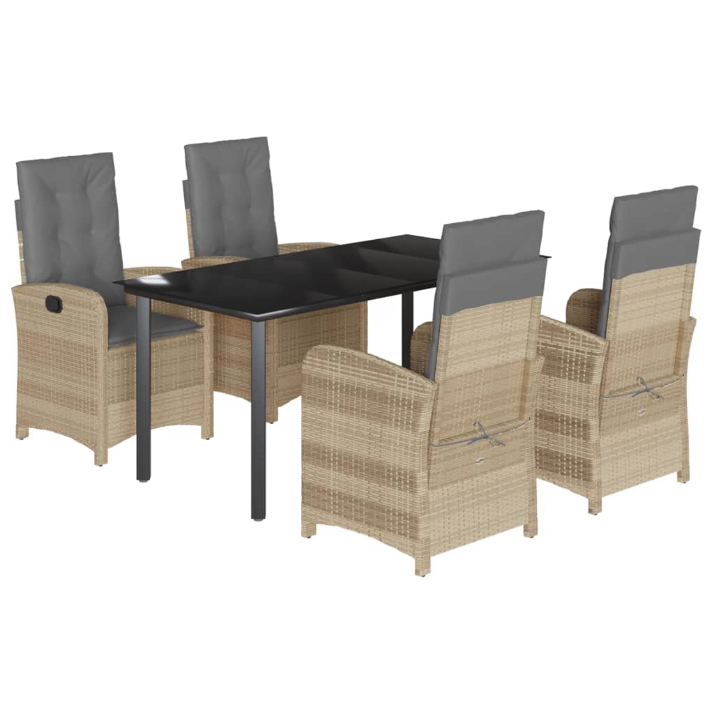 Spisebordssæt Til Haven 7 Dele Med Hynder Polyrattan Beige