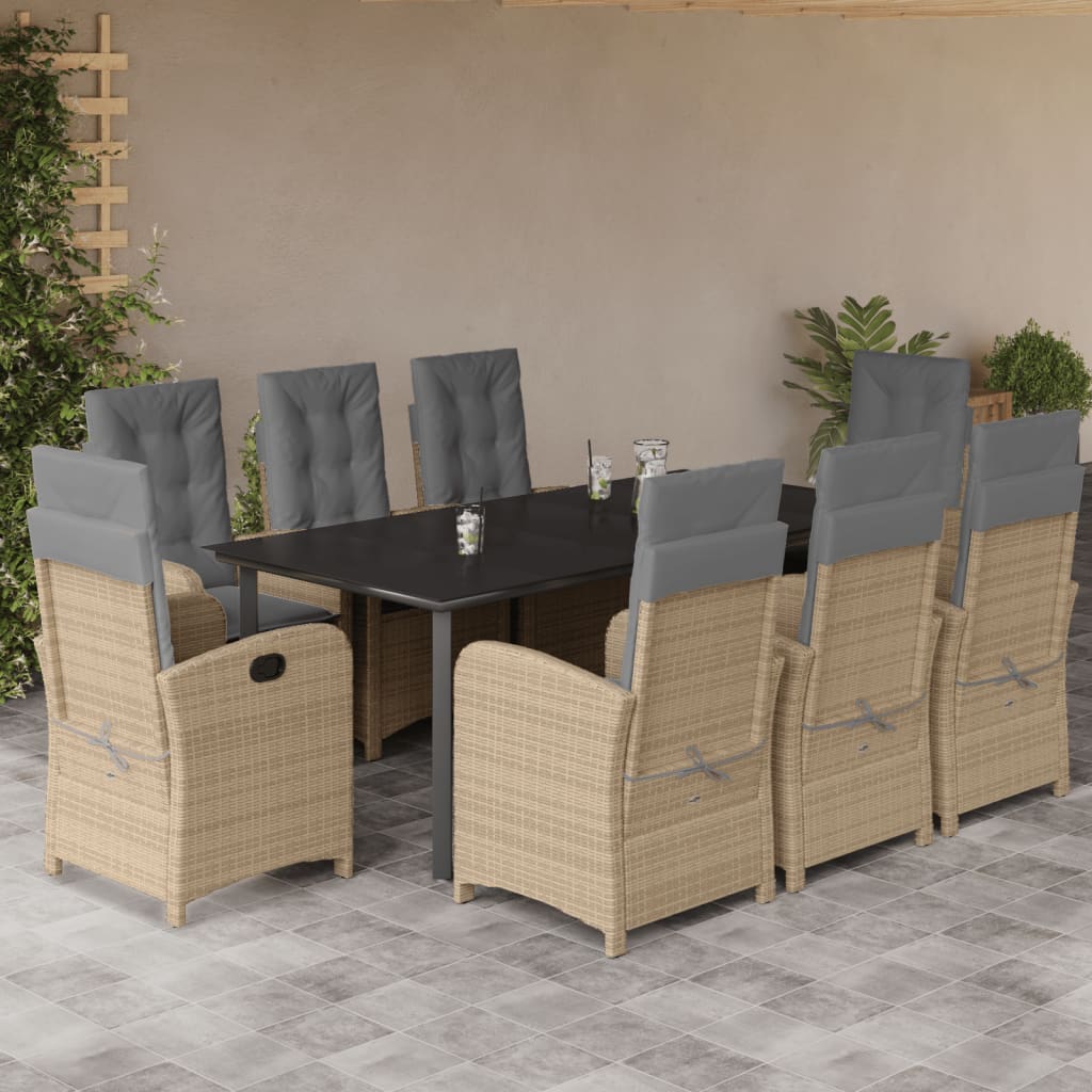 Spisebordssæt Til Haven 7 Dele Med Hynder Polyrattan Beige