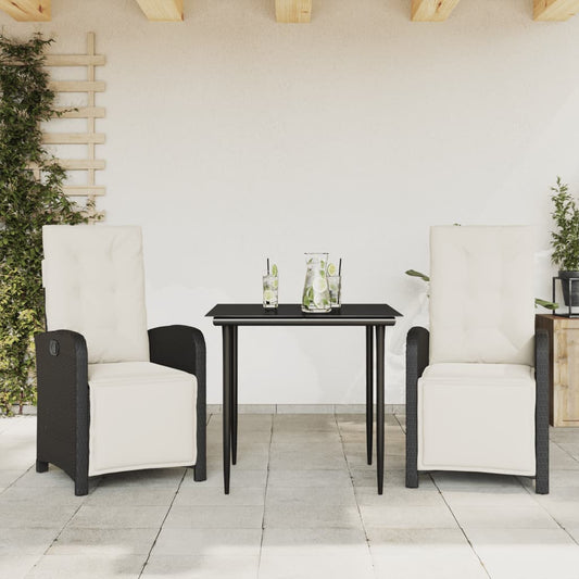 Bistrosæt til Haven 3 Dele med Hynder Polyrattan Sort - hovedbillede