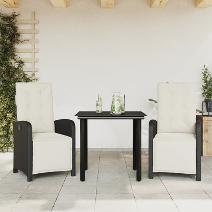 Bistrosæt til Haven 3 Dele med Hynder Polyrattan Sort
