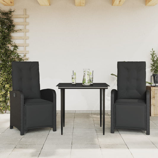 Bistrosæt til Haven 3 Dele med Hynder Polyrattan Sort - hovedbillede