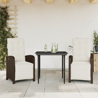Bistrosæt til Haven 3 Dele med Hynder Polyrattan Brun - hovedbillede