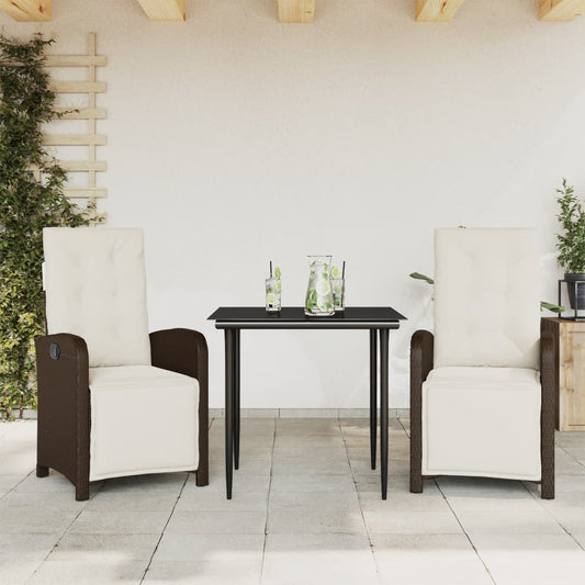 Bistrosæt til Haven 3 Dele med Hynder Polyrattan Brun - hovedbillede