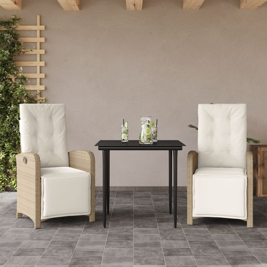 Bistrosæt til Haven 3 Dele med Hynder Polyrattan Beige - hovedbillede