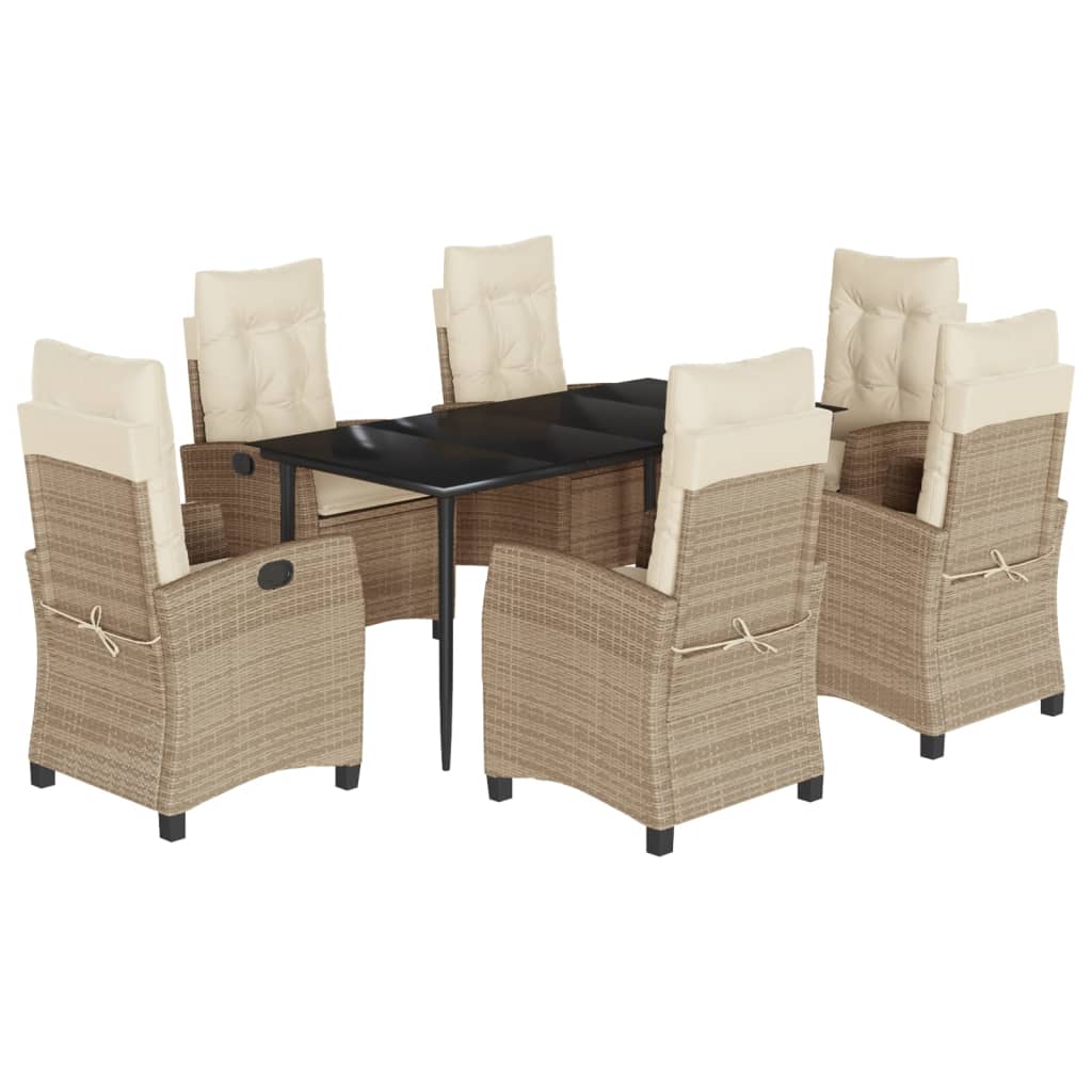 Spisebordssæt Til Haven 9 Dele Med Hynder Polyrattan Beige