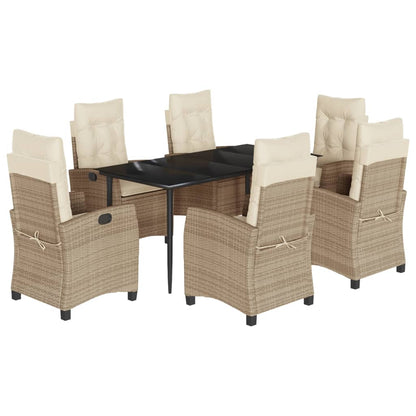 Spisebordssæt Til Haven 9 Dele Med Hynder Polyrattan Beige
