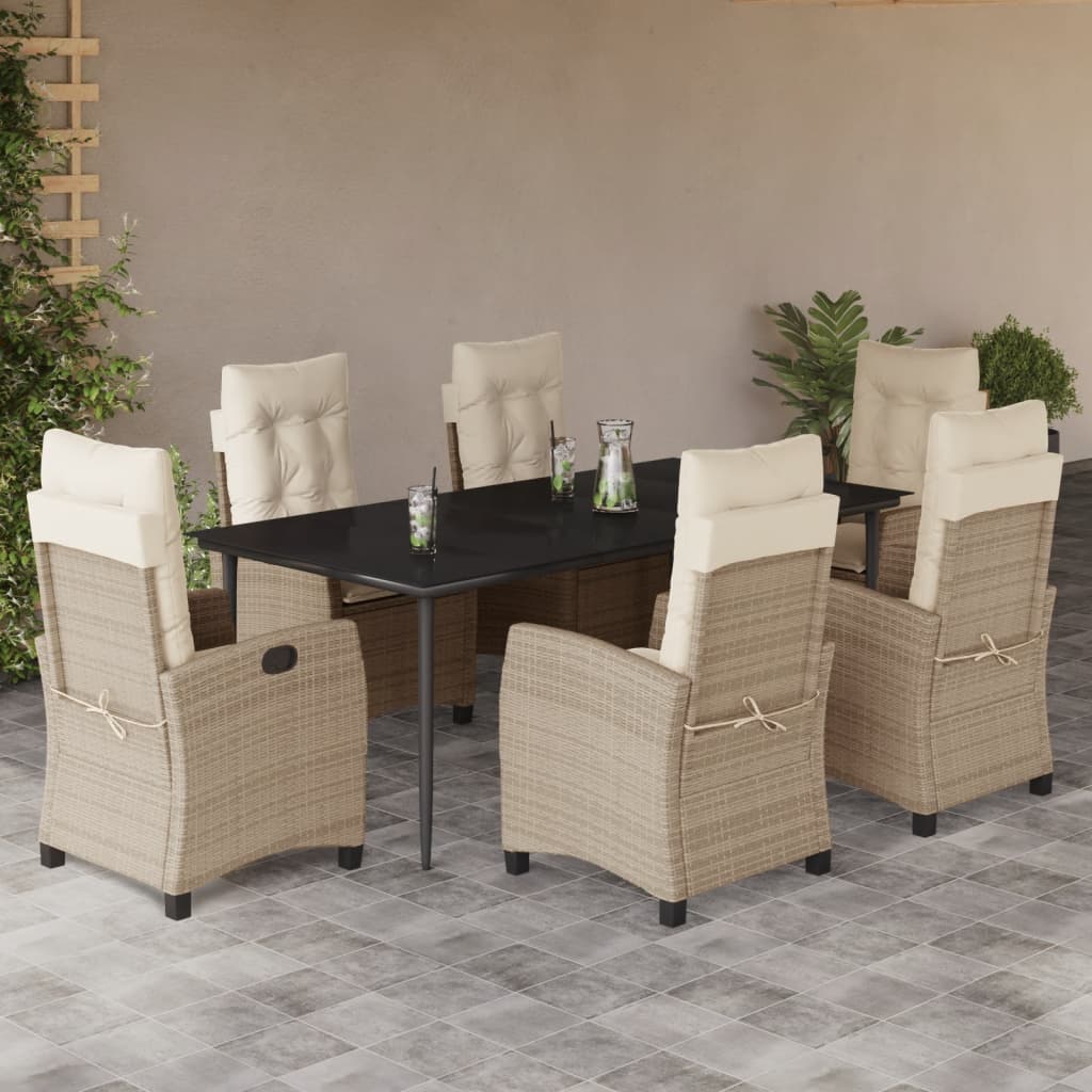 Spisebordssæt Til Haven 9 Dele Med Hynder Polyrattan Beige