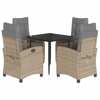 Spisebordssæt Til Haven 5 Dele Med Hynder Polyrattan Beige