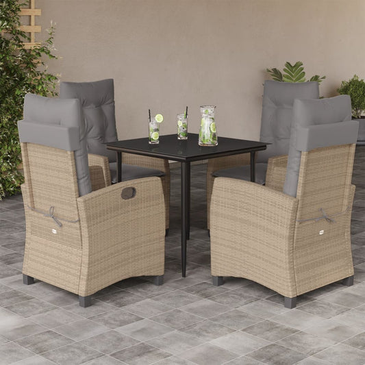 Spisebordssæt Til Haven 5 Dele Med Hynder Polyrattan Beige