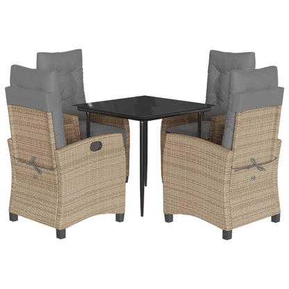 Spisebordssæt Til Haven 5 Dele Med Hynder Polyrattan Beige