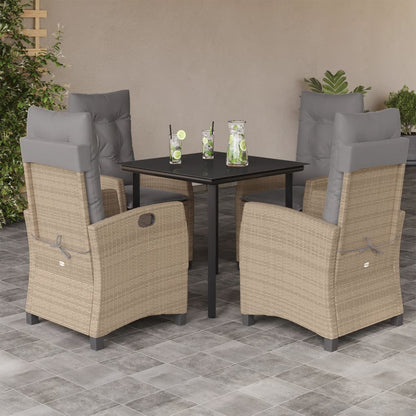 Spisebordssæt Til Haven 5 Dele Med Hynder Polyrattan Beige