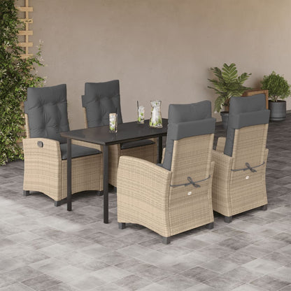 Spisebordssæt Til Haven 5 Dele Med Hynder Polyrattan Beige
