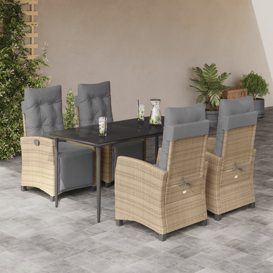 Spisebordssæt Til Haven 9 Dele Med Hynder Polyrattan Beige