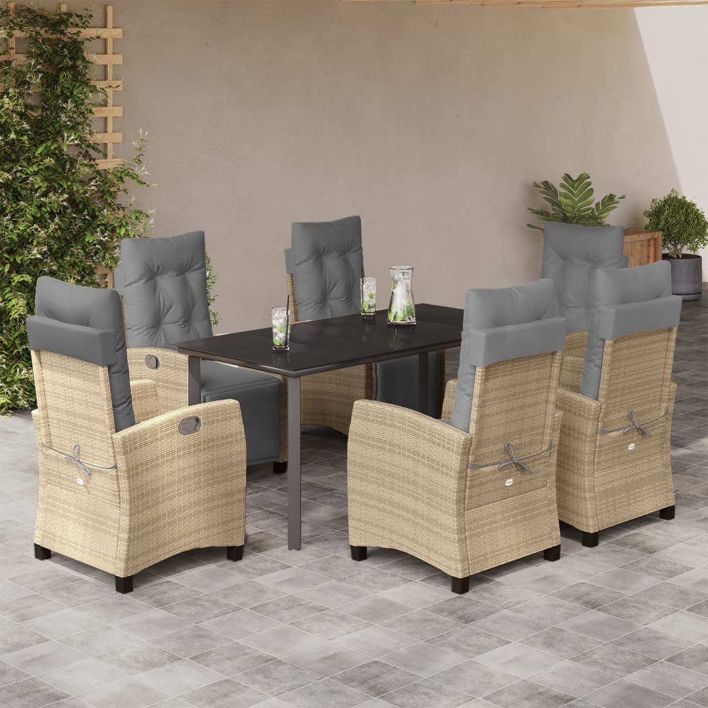 Spisebordssæt Til Haven 9 Dele Med Hynder Polyrattan Beige
