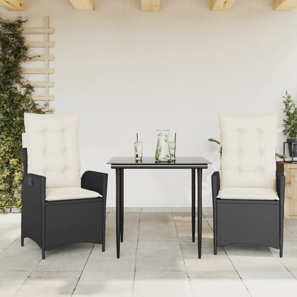 Spisebordssæt Til Haven 5 Dele Med Hynder Polyrattan Sort Sort Og Cremefarvet