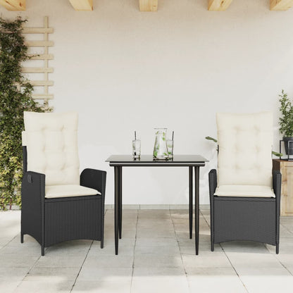 Spisebordssæt Til Haven 5 Dele Med Hynder Polyrattan Sort Sort Og Cremefarvet