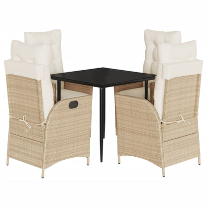 Spisebordssæt Til Haven 5 Dele Med Hynder Polyrattan Beige
