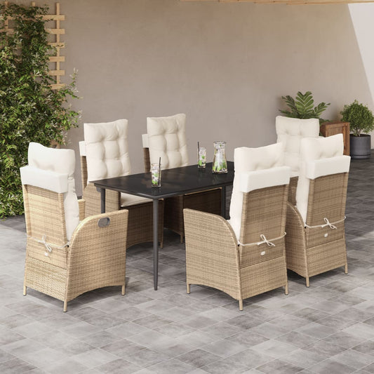 Spisebordssæt Til Haven 5 Dele Med Hynder Polyrattan Beige