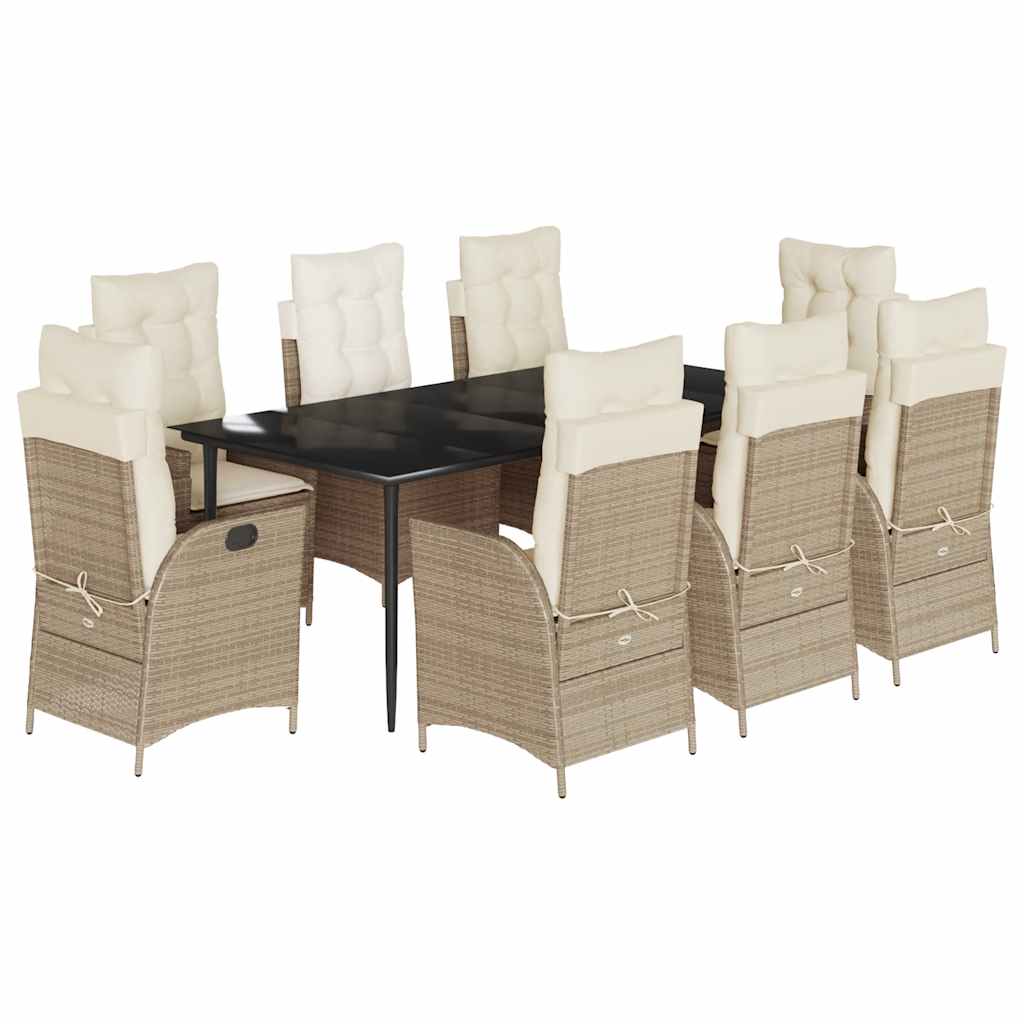 Spisebordssæt Til Haven 5 Dele Med Hynder Polyrattan Beige