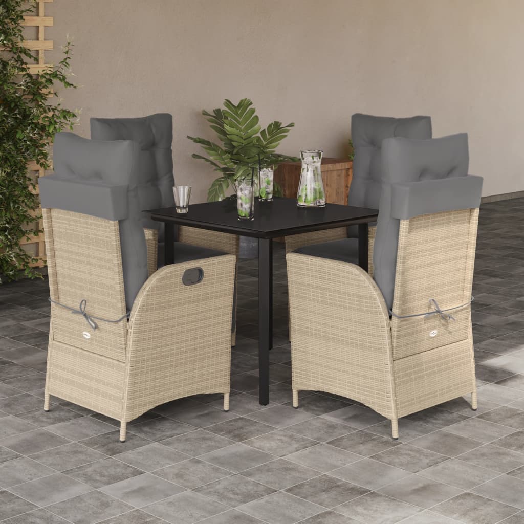 Spisebordssæt Til Haven 7 Dele Med Hynder Polyrattan Beige