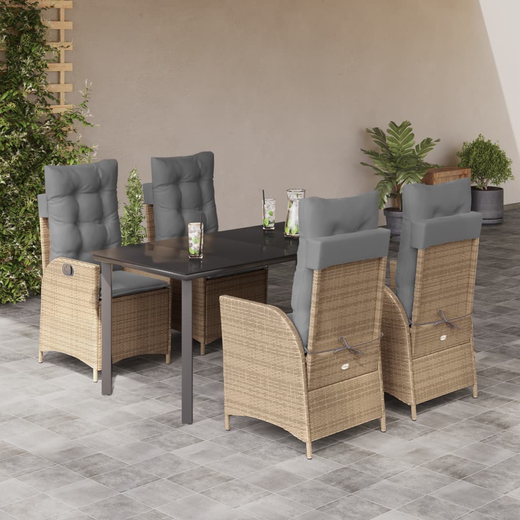 Spisebordssæt Til Haven 7 Dele Med Hynder Polyrattan Beige