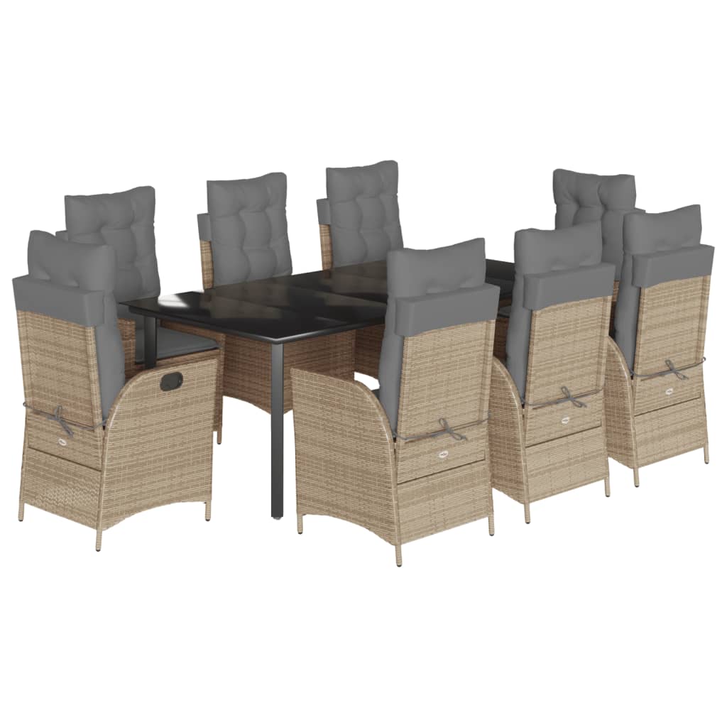 Spisebordssæt Til Haven 7 Dele Med Hynder Polyrattan Beige