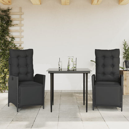 Spisebordssæt Til Haven 5 Dele Med Hynder Polyrattan Sort