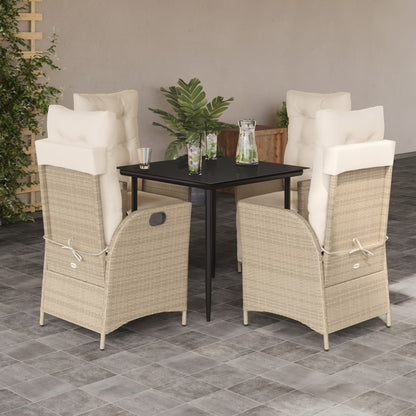 Spisebordssæt Til Haven 5 Dele Med Hynder Polyrattan Beige