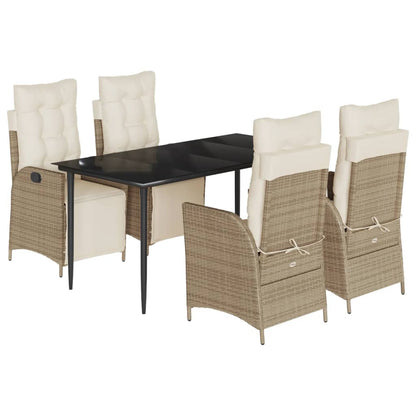 Spisebordssæt Til Haven 5 Dele Med Hynder Polyrattan Beige