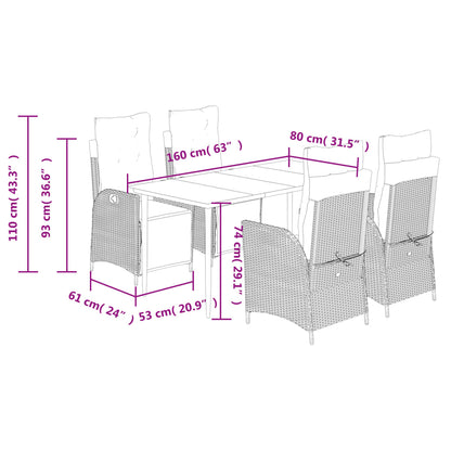 Spisebordssæt Til Haven 5 Dele Med Hynder Polyrattan Beige