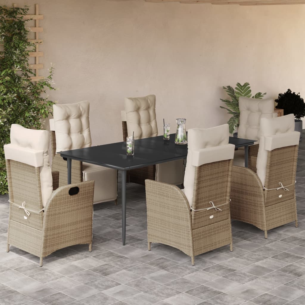 Spisebordssæt Til Haven 5 Dele Med Hynder Polyrattan Beige