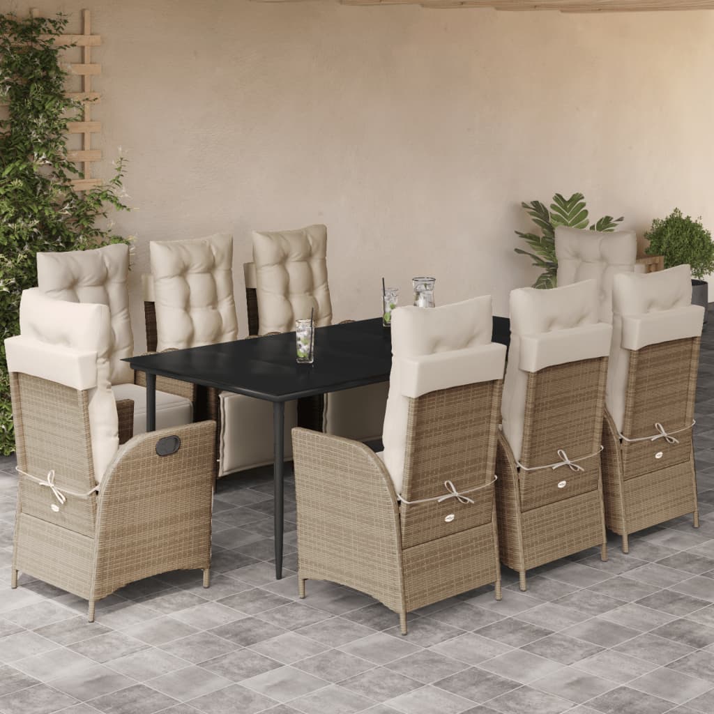 Spisebordssæt Til Haven 5 Dele Med Hynder Polyrattan Beige