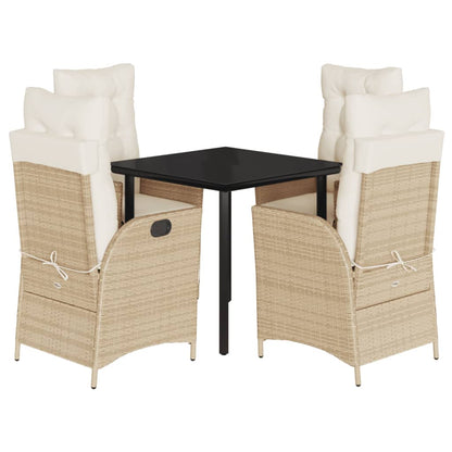 Spisebordssæt Til Haven 5 Dele Med Hynder Polyrattan Beige