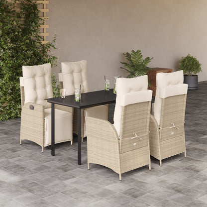 Spisebordssæt Til Haven 5 Dele Med Hynder Polyrattan Beige