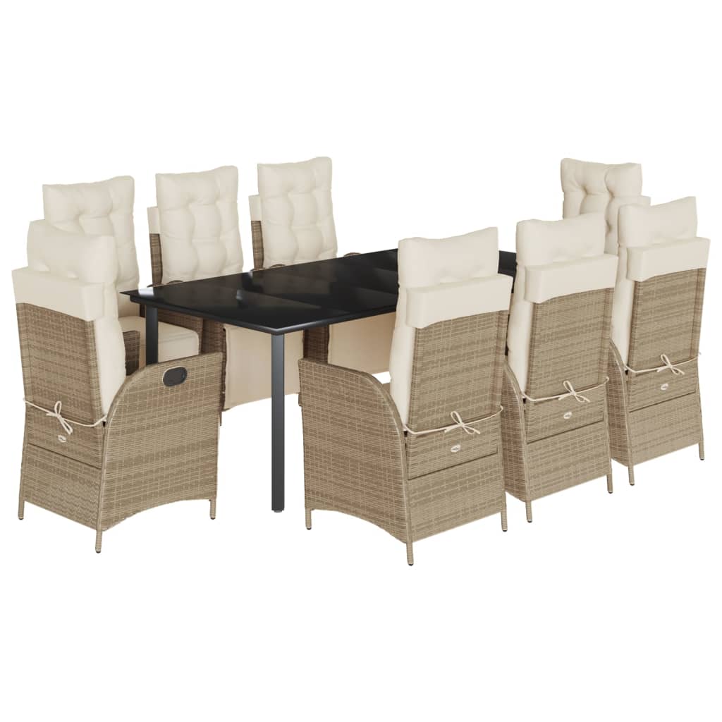 Spisebordssæt Til Haven 5 Dele Med Hynder Polyrattan Beige